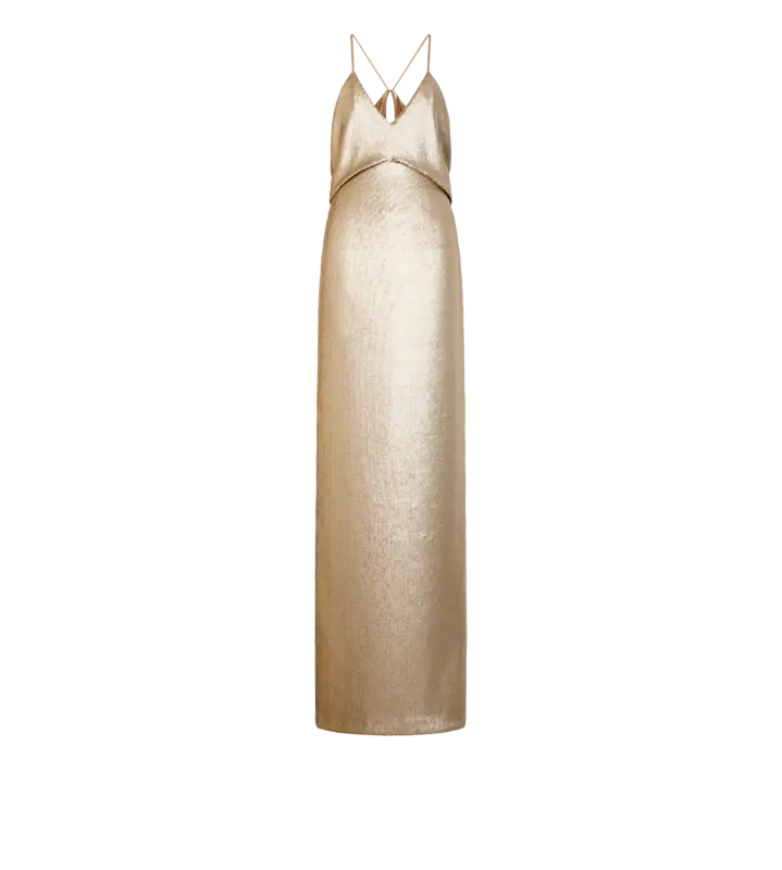 SEQUIN EMBROIDERY V-NECK EVENING DRESS WITH CUT OUT GOLD online